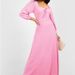 NWT BOOHOO PINK TEXTURED PUFF SLEEVE MAXI DRESS SIZE USA 8